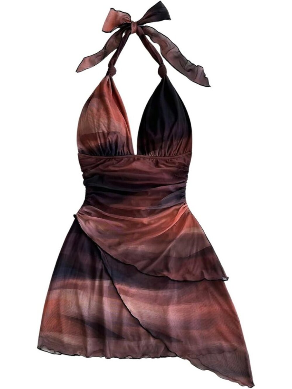 Y2K Summer Beach Halter Mini Dress - Trendy, Flowy, Perfect for Vacations